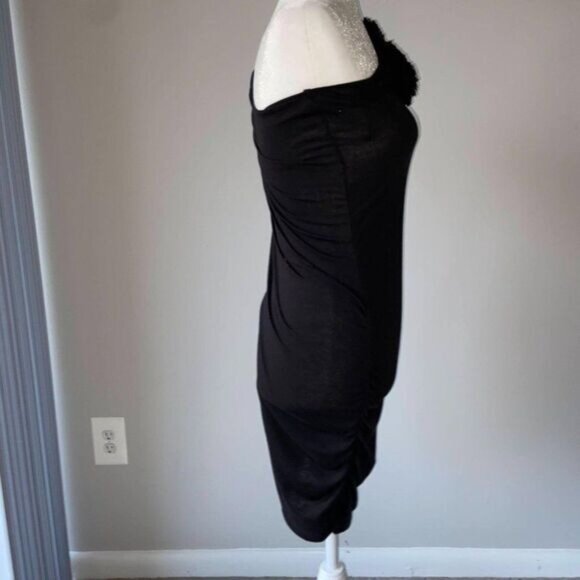 Women's One Shoulder Flower Ruched Detail‎ Bodycon Mini Black Dress MEDIUM - Picture 4 of 4